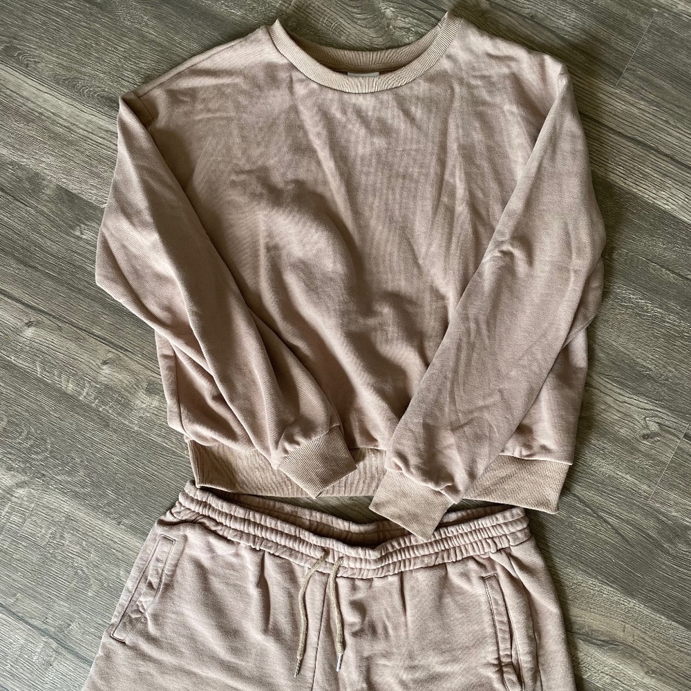 Her Matching Set Brown, Tan, Sweatshirt and Sweatshorts, L, XL